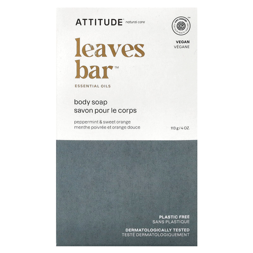 ATTITUDE, Leaves Bar ™, мыло для тела, перечная мята и сладкий апельсин, 113 г (4 унции)