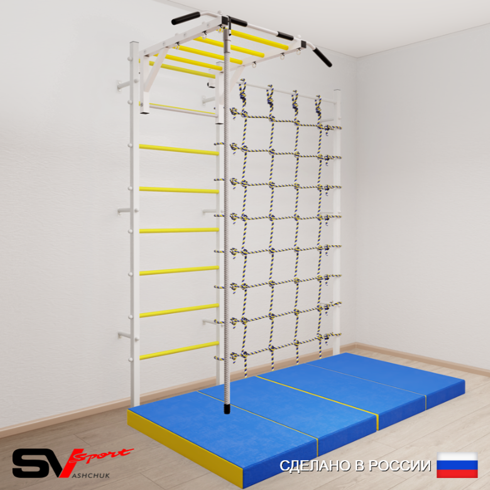 Шведская стенка Sv Sport 52940 (Турник рукоход/Канат/Мат 2м/Канатный лаз)