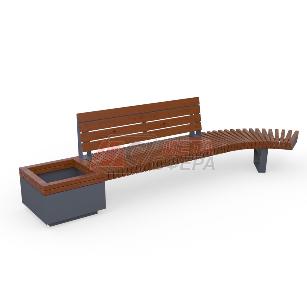 Скамейка Rail Road 02 с вазоном и поворотом