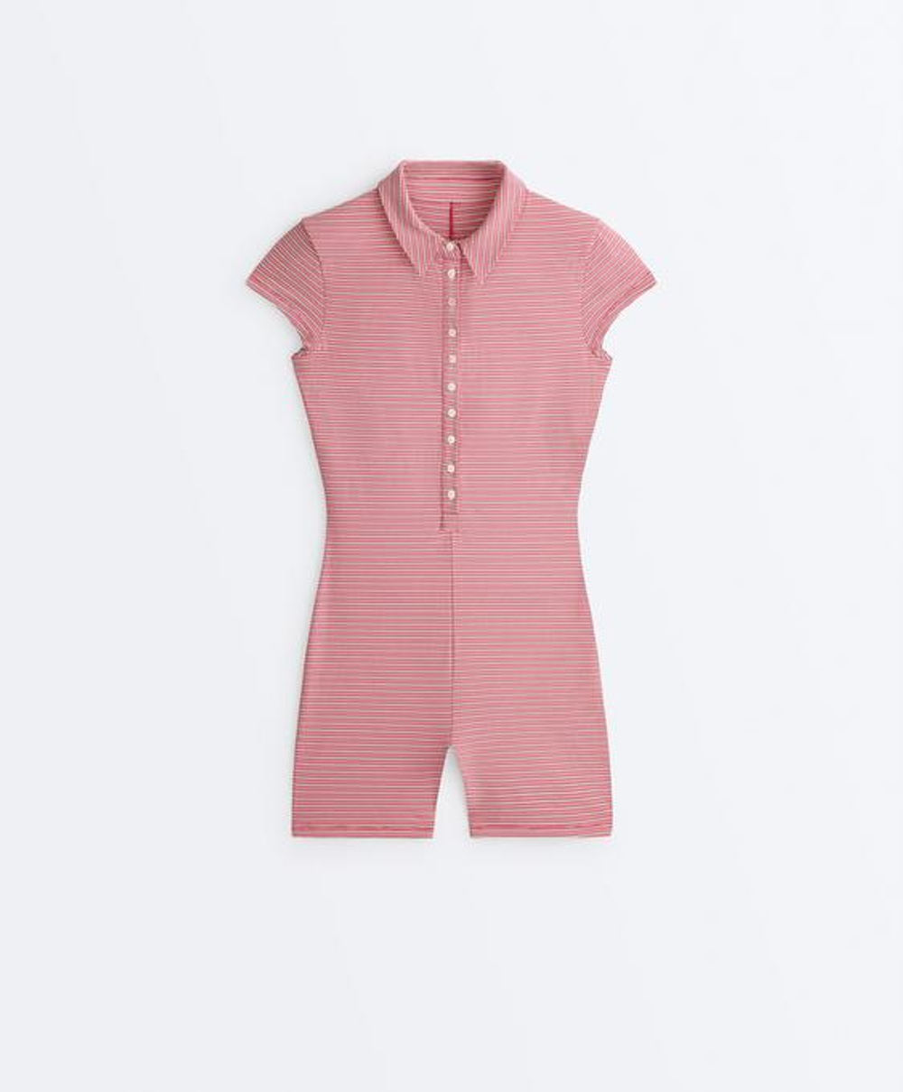 Oysho Короткий комбинезон Comfortlux в полоску, красный