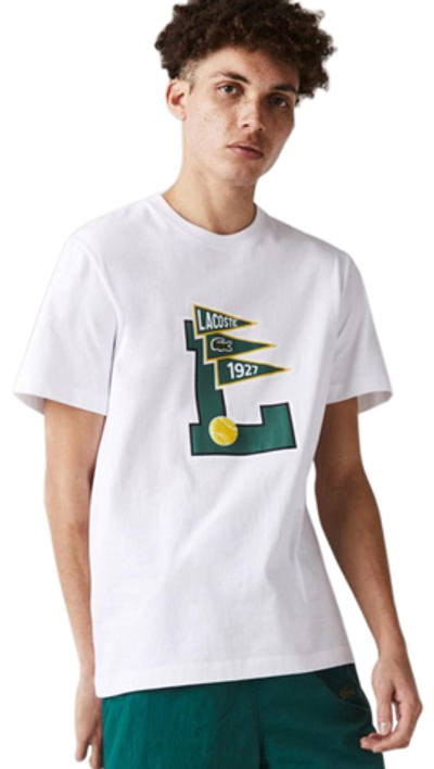 Мужская теннисная футболка Lacoste Crew Neck Pennants L Badge Cotton T-Shirt M - white
