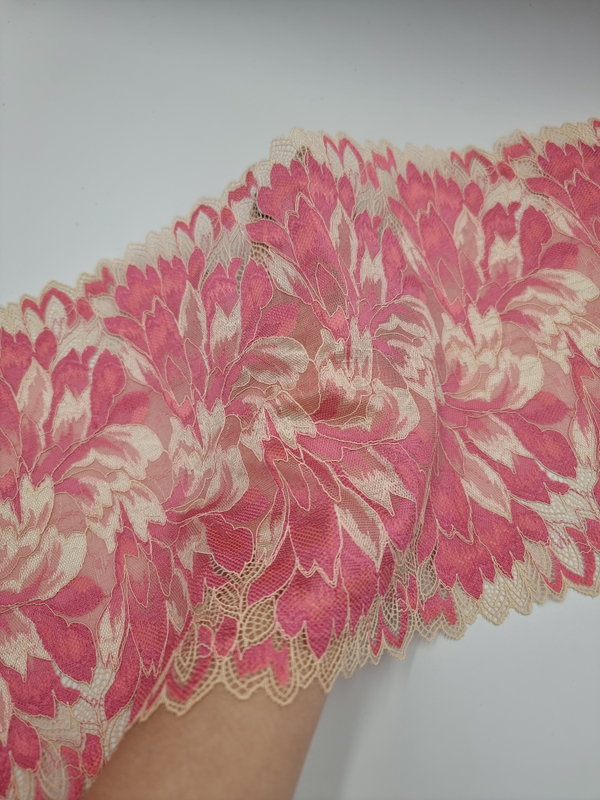 Кружево эластичное бежевый/кораллово-розовый К806 23 см