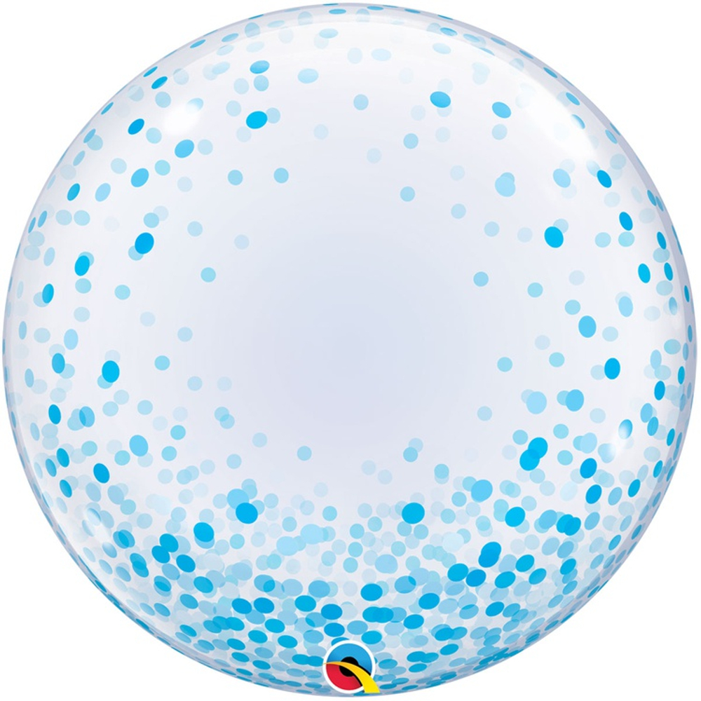 Шар Фольгированный Конфетти голубое Bubble Прозрачный (Персиковый)