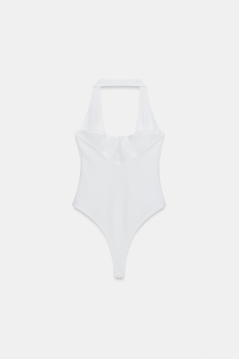 ZARA БОДИ ХАЛТЕР ИЗ ЭЛАСТИЧНОГО ТРИКОТАЖА, БЕЛЫЙ