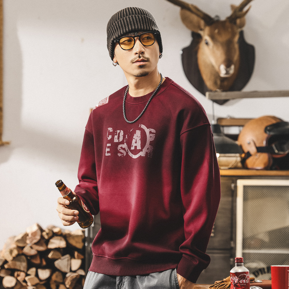 Мужской свитшот американского ретро стиля, грязно-окрашенный, выстиранный, плотный (360 г), весна-осень