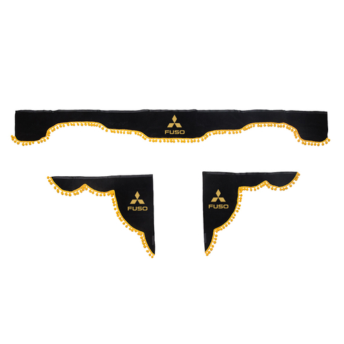 Ламбрекен с косынками Fuso (флок, черный, желтые шарики)