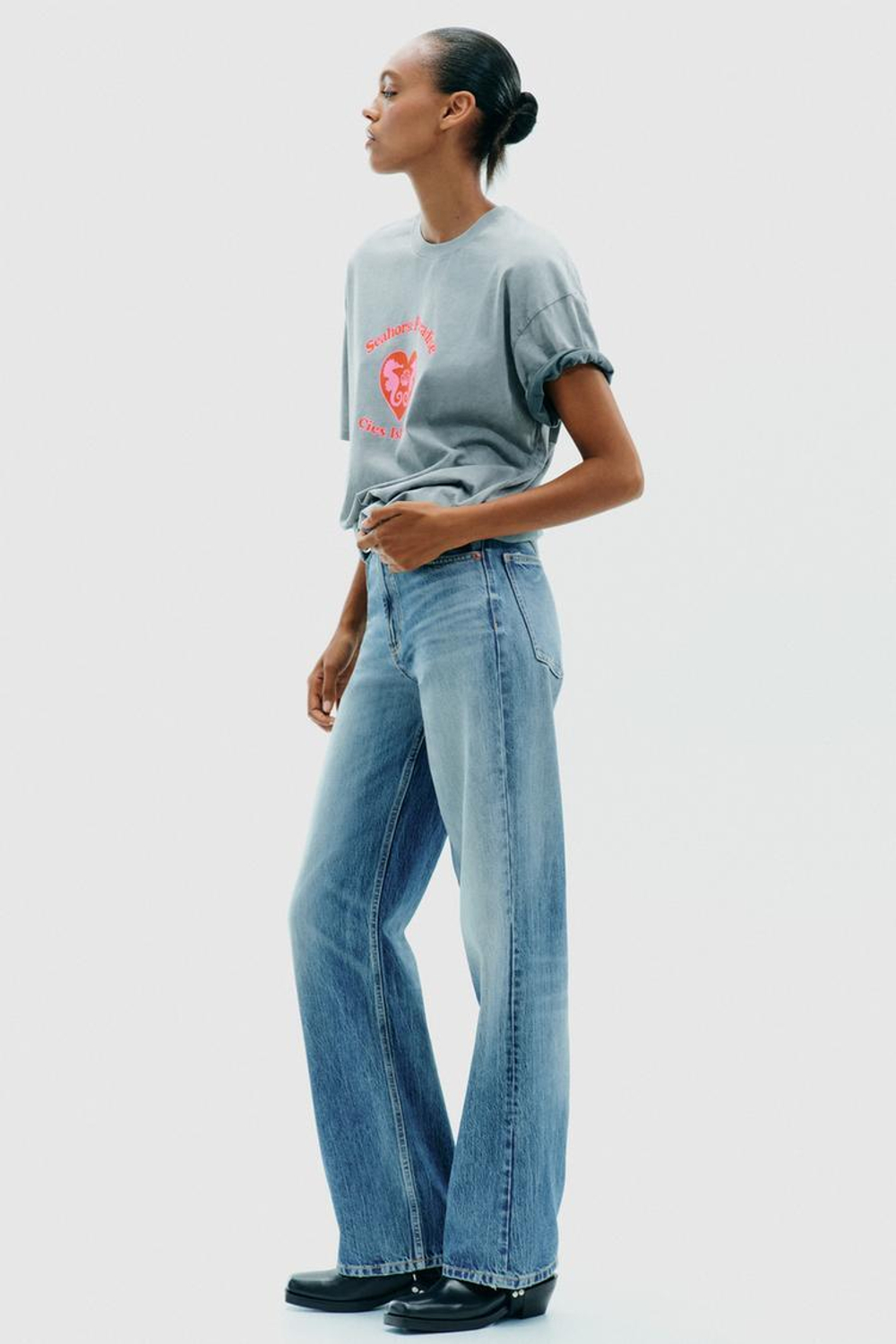 ZARA ФУТБОЛКА С ПРИНТОМ И ЭФФЕКТОМ ПОТЕРТОСТИ, АНТРАЦИТОВО-СЕРЫЙ