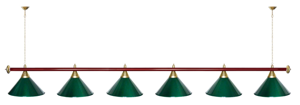 Лампа STARTBILLIARDS 6 пл. (плафоны зеленые,штанга золотая,фурнитура золото)