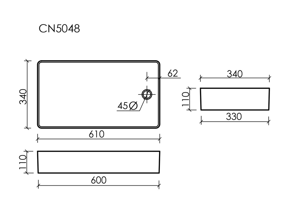 Раковина накладная со смещенным сливом, с возможностью установки на столешницу под стиральную машину, 620x340x110, цвет белый