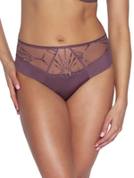 Трусики-бразилиана с вставкой из сетки с вышивкой (Размер: XXL) (Цвет: какао)