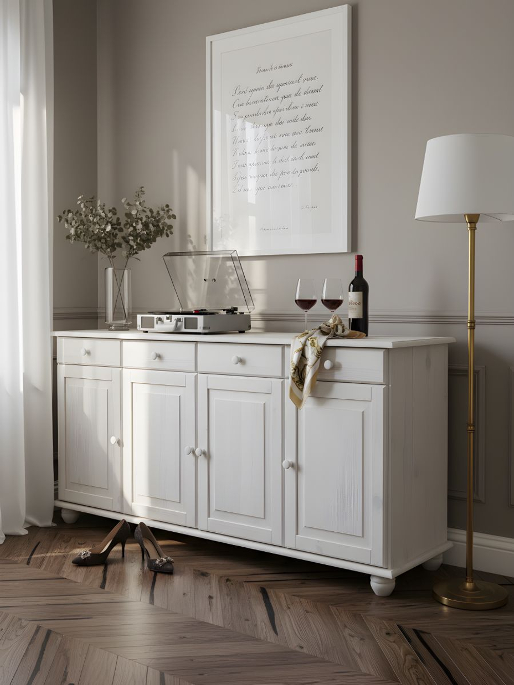 Тумба Лена, 174х39х81, комод 4 двери из сосны, с ящиками (нижняя часть буфета Лена), Dipriz