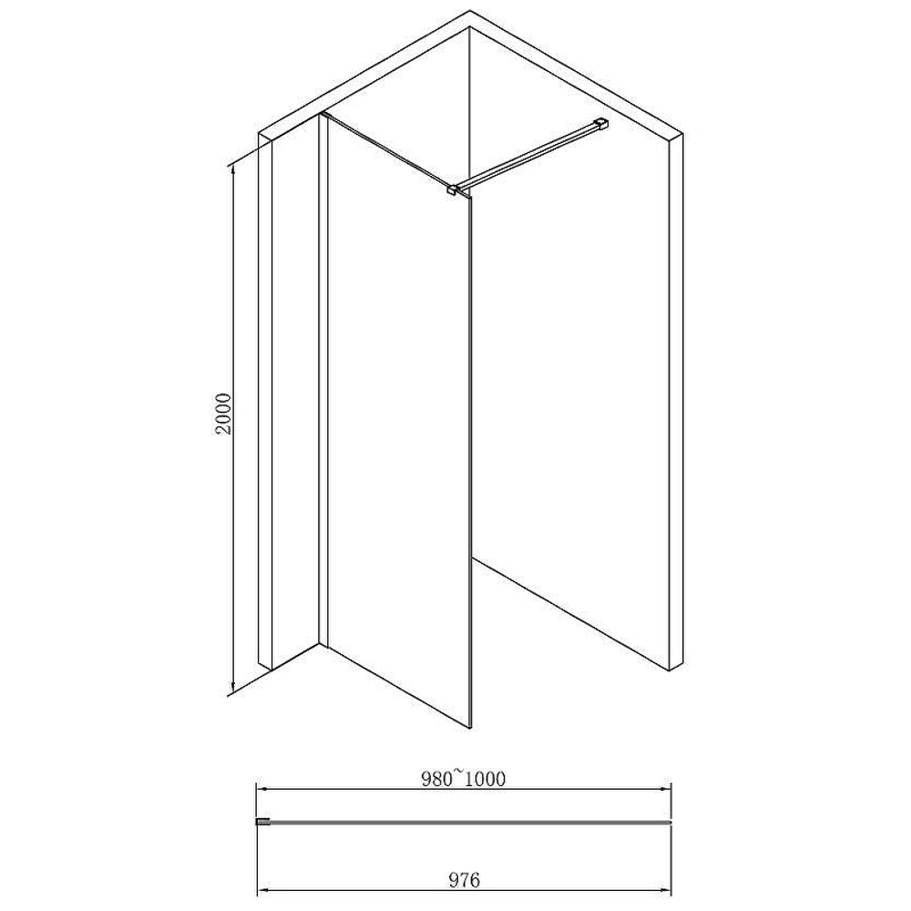 Душевая перегородка Abber AG61100B 100x200 профиль Черный стекло прозрачное