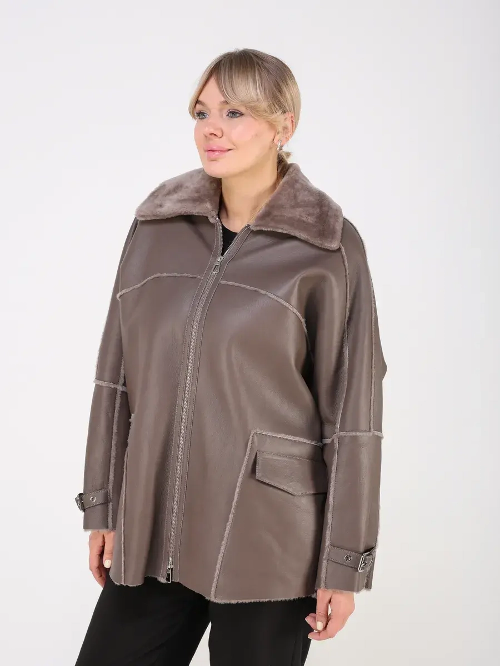 Дубленка зимняя натуральная оверсайз больших размеров