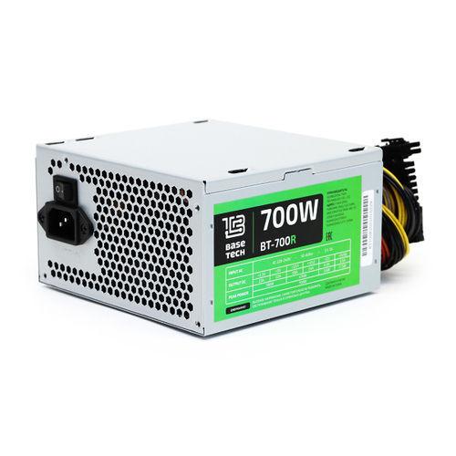 Блок питания ATX BaseTech R, 700W, Bulk, 1x4+4pin, 1x6+2PIN, 3xSATA, 2xMOLEX, 1xFDD (BT-700R)