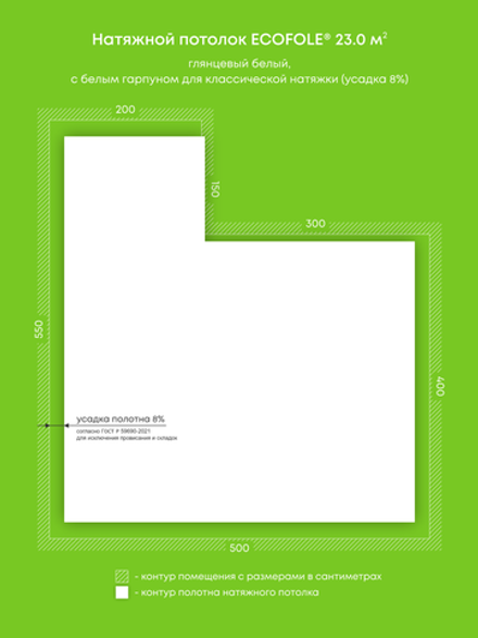 Глянцевый натяжной потолок 23 м2
