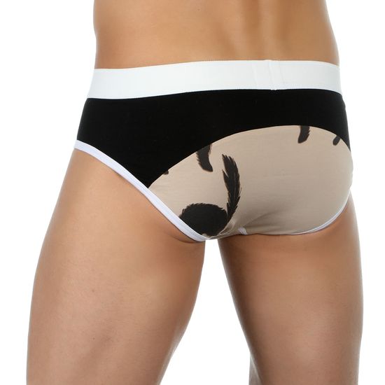 Трусы мужские брифы бежевые с принтом и черной вставкой Van Baam 39218