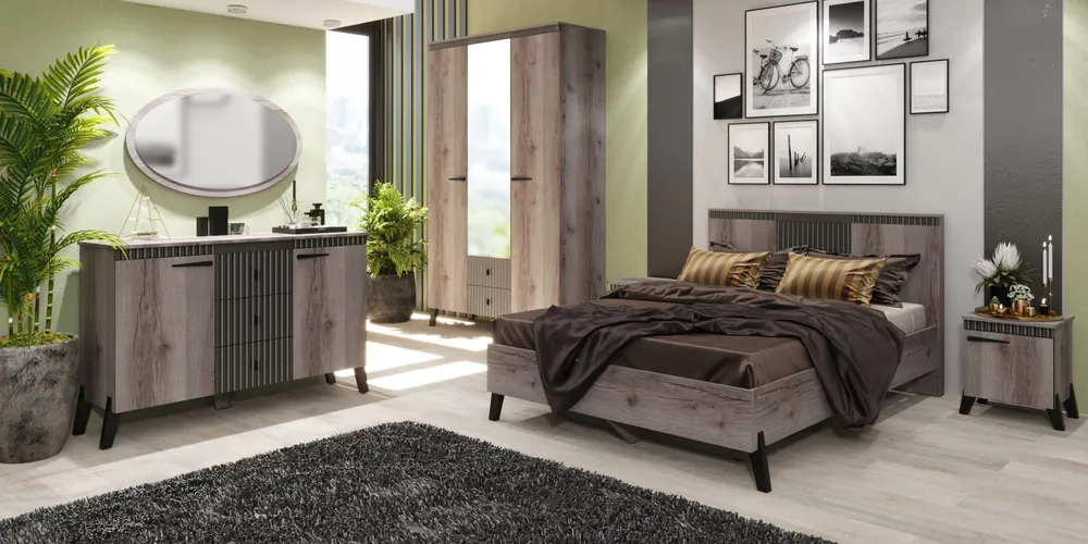 Тумба под ТВ №1 Ольга-3 дуб делано серый/сильвер Пэлас