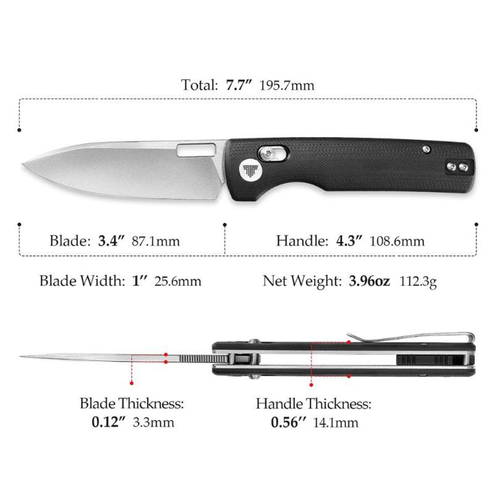 Складной туристический нож TRIVISA Sabretooth-BG клинок 14C28N рукоять G10 (черный-зеленый)