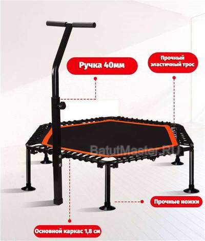 Каркасный батут с Т-образной ручкой, диаметр 4 фт, черно-зеленый