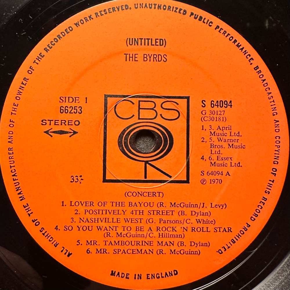 The Byrds - Untitled 2LP (Англия 1970г.)