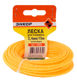 Леска для триммера ф2,4 мм 15м витой квадрат