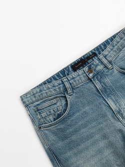 Massimo Dutti Зауженные джинсы с эффектом потертости, индиго