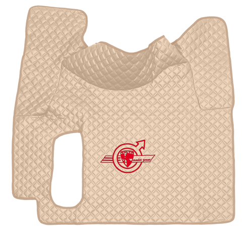 Ковры VOLVO FH-12 2002-2008г (автомат) (экокожа, бежевый, бежевый кант, красная вышивка)