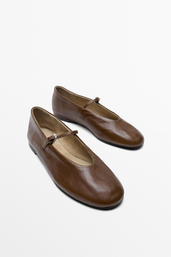 Massimo Dutti Балетки из мягкой кожи, коричневый