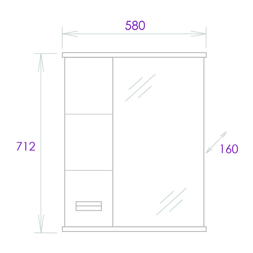 Зеркало-шкаф Onika Балтика Black 58.01 LED-светильник, левосторонний, белый (205848)