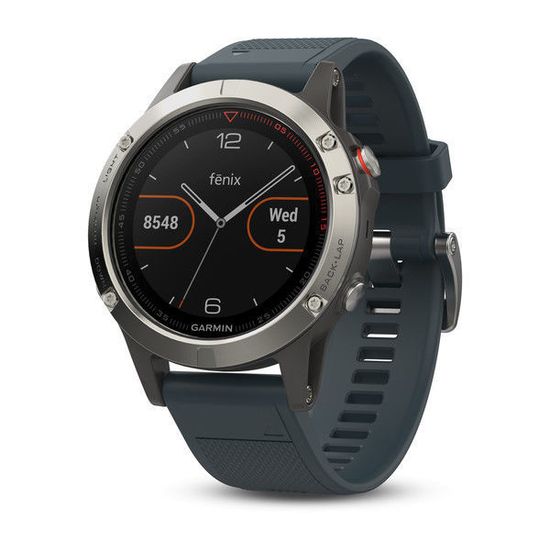 Умные мужские спортивные часы Garmin Fenix 5 - серебристые с синим ремешком 010-01688-01