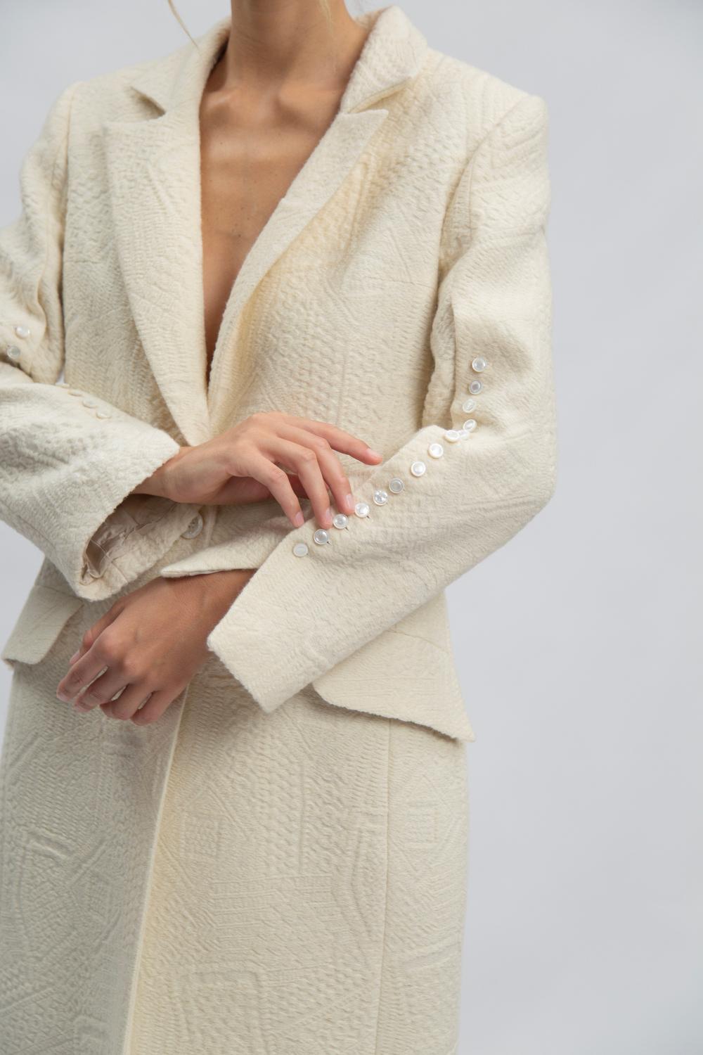 Пальто молочное жаккардовое