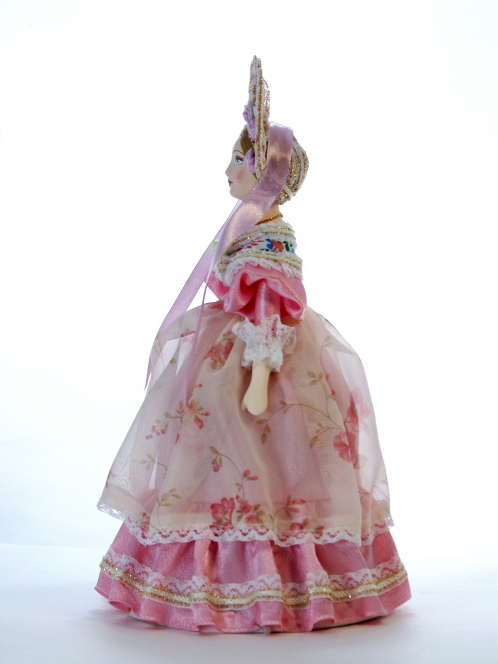 Кукла коллекционная Пушкинская дама в летнем капоре и платье 19 века