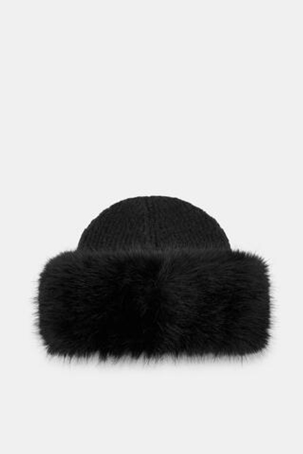 ZARA ШАПКА ИЗ МЕХА, ЧЕРНЫЙ