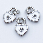 Подвеска Замочек Сердце, цвет серебро+белый, размер 12*9 мм, цена за 1 шт