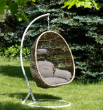 "Флоренция" подвесное кресло-кокон из искусственного ротанга, цвет соломенный с серо-коричневой подушкой