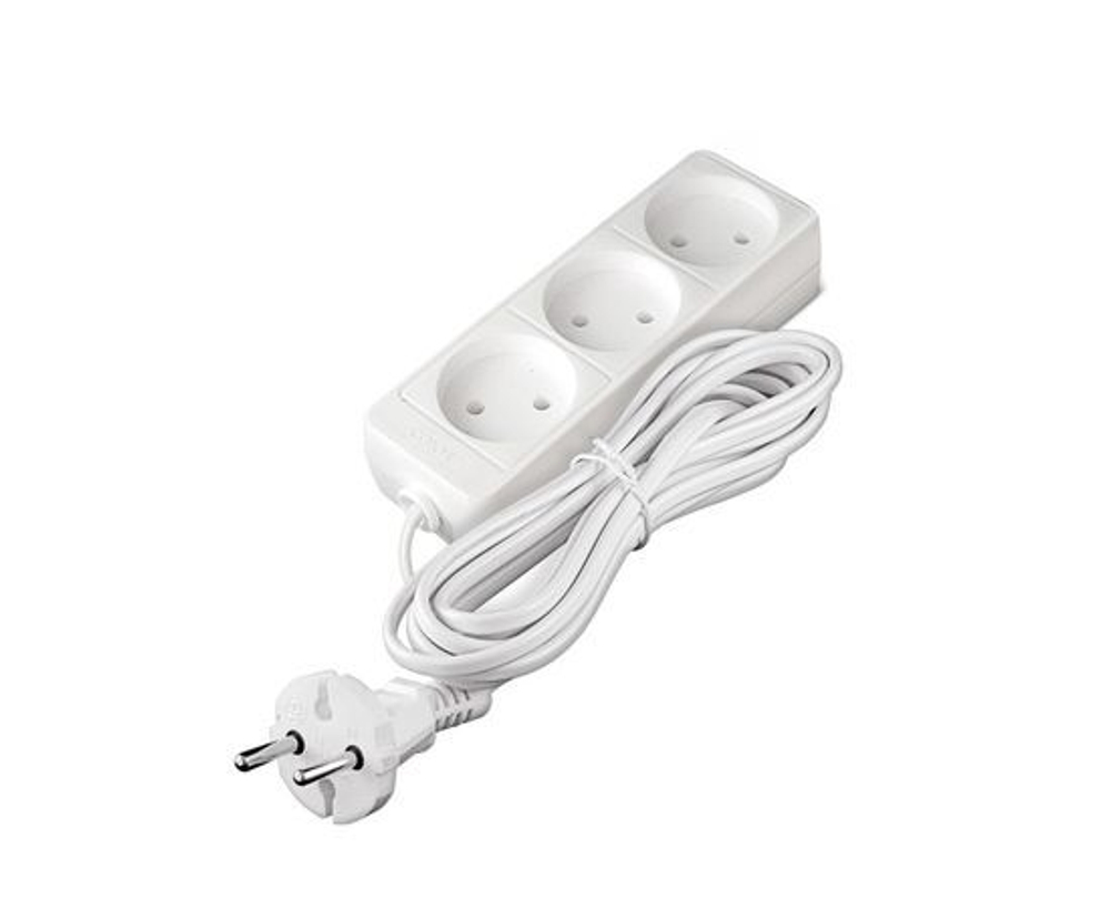 Удлинитель бытовой СОЮЗ без заземления ШВВП 2х0.75, 3 метра 3 розетки, белый 481S-0303 (комплект из 3 шт)