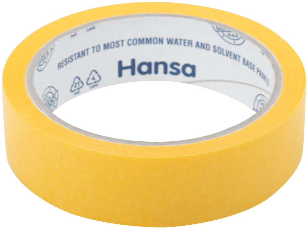 Малярная лента Hansa из японской бумаги 和紙 Washi для точных краев, желтая, 25 мм x 25 м