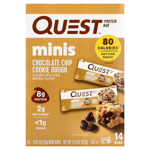 Quest Nutrition, мини, протеиновый батончик, печенье с шоколадной крошкой, 14 батончиков по 23 г (0,81 унции)