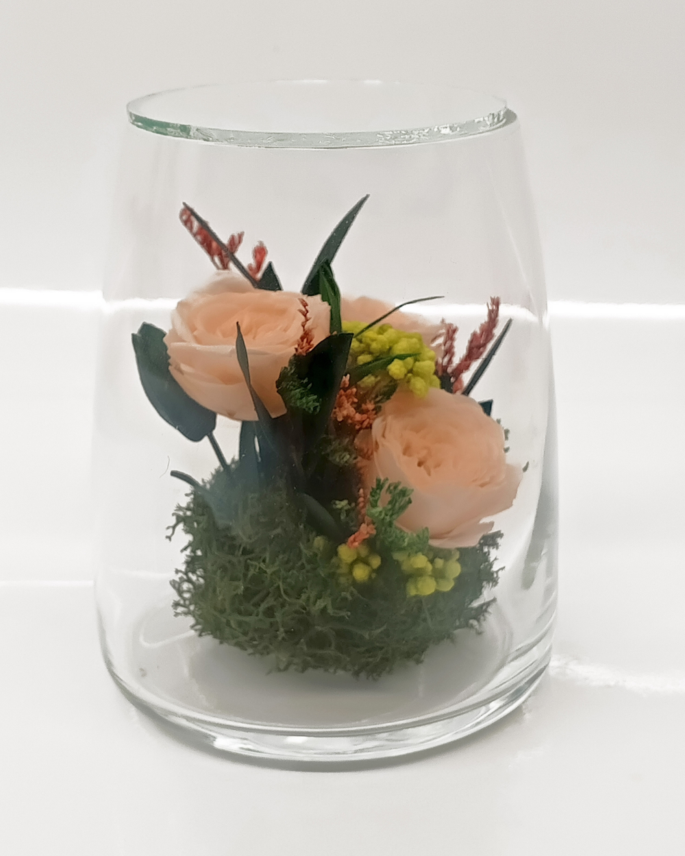 натуральные кустовые розы в стекле, вакуум*