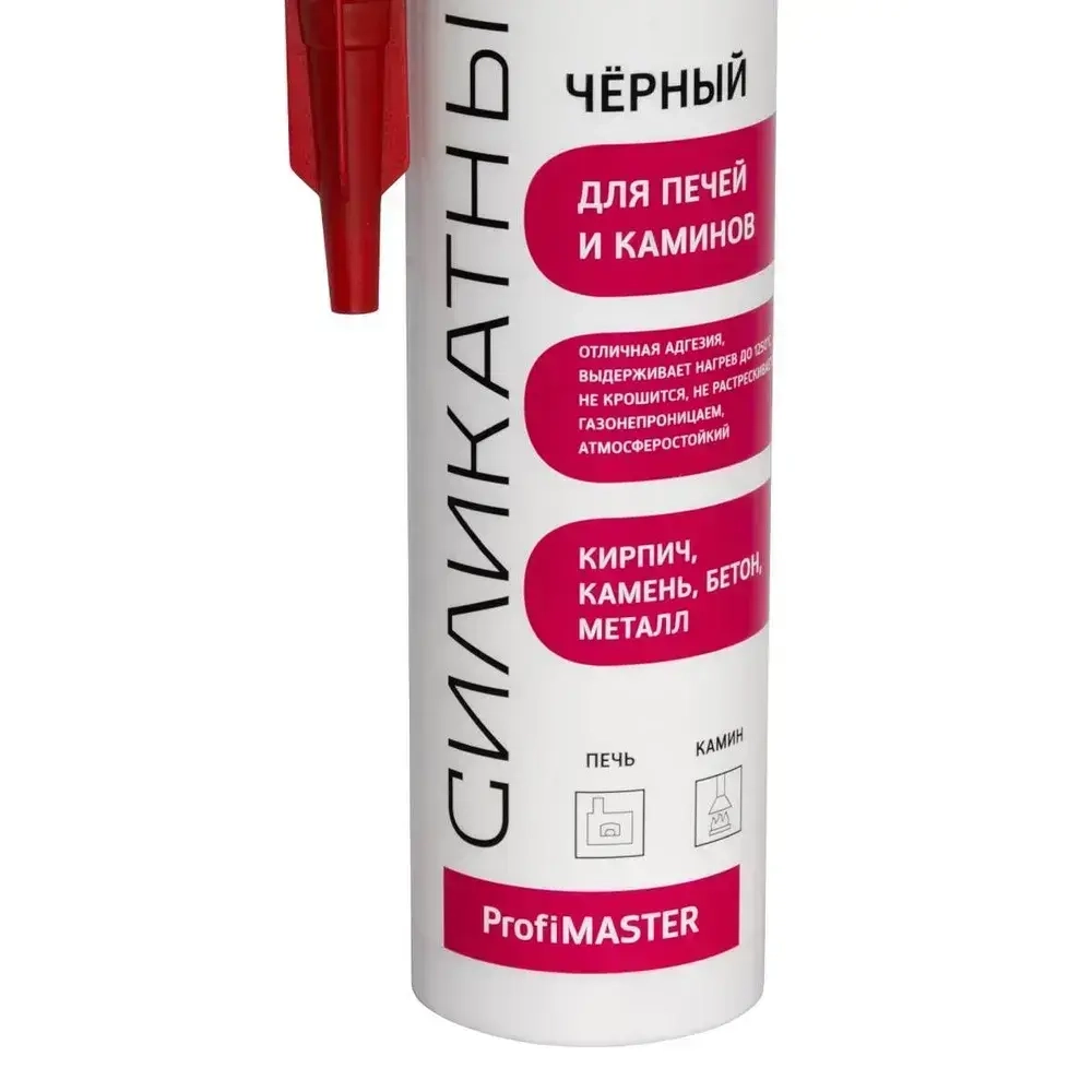 Герметик для печей и каминов высокотемпературный MasterTeks ProfiMaster, силикатный, 260мл, черный