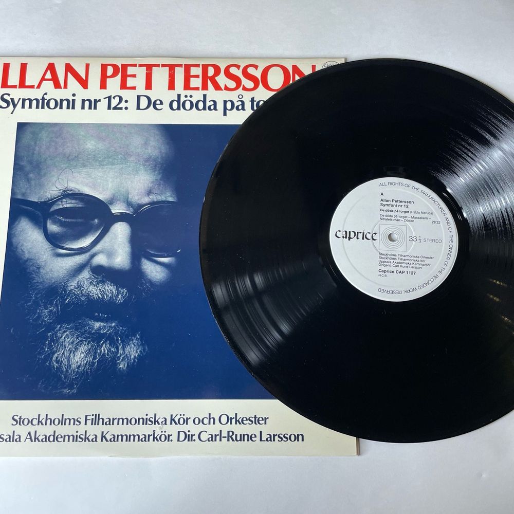 Винтажная виниловая пластинка LP Allan Pettersson, Stockholms Filharmoniska Kor Och Orkester, Uppsala Akademiska Kammarkor, Dir. Carl Rune Larsson, Symfoni Nr 12 De Doda Pa Torget (Швеция 1978)