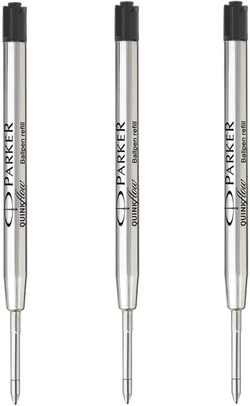 Parker Стержень для шариковой ручки Quink Flow (3шт),  M, черный (в блистере)