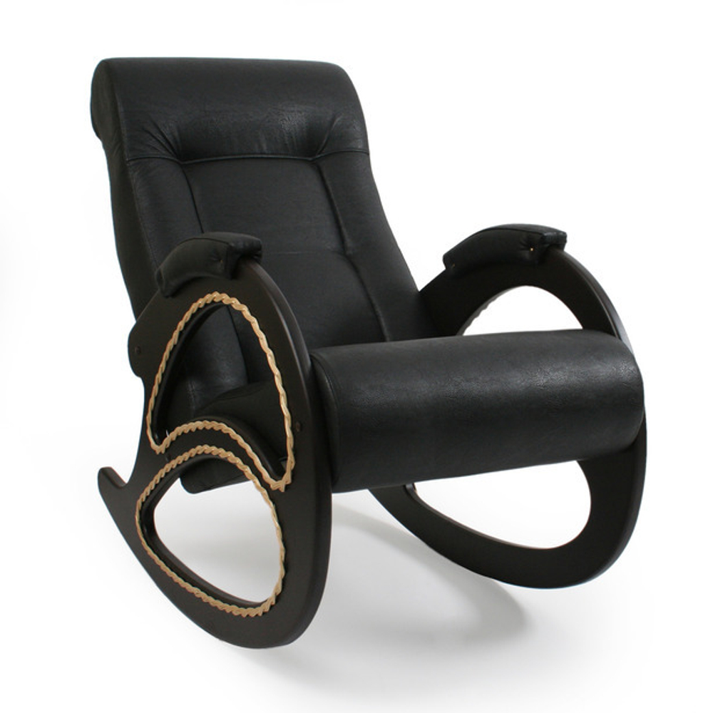 Кресло-качалка №4 каркас - Венге, экокожа - Дунди-109 (черный)