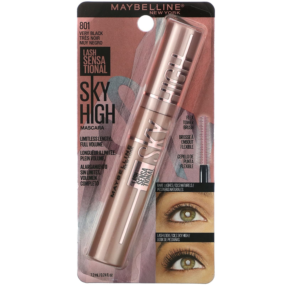 Maybelline, Lash Sensational, Sky High Mascara, 801 Very Black, 7,2 мл (0,24 жидк. унц.)