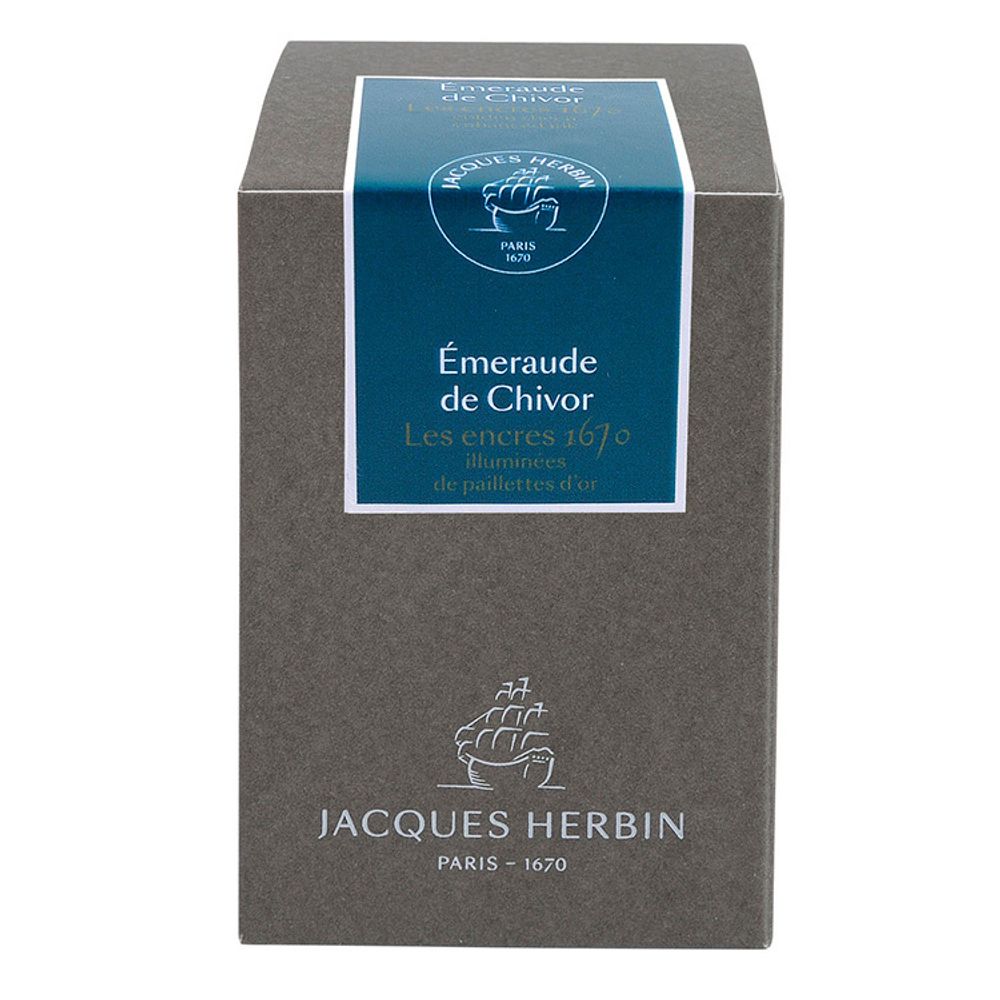 Чернила во флаконе Herbin Prestige 1670 50 мл Emeraude de Chivor сине-зеленый с золотыми блестками (15035JT) 2