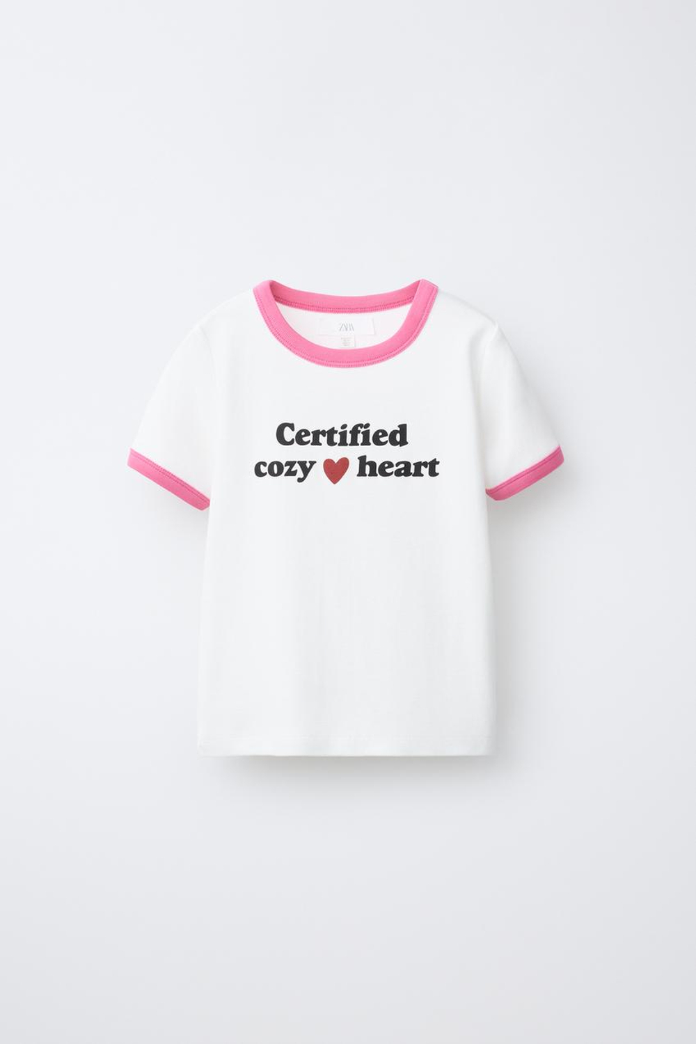 ZARA ФУТБОЛКА В РУБЧИК С КОНТРАСТНЫМ ТЕКСТОМ, ПАСТЕЛЬНО-РОЗОВЫЙ