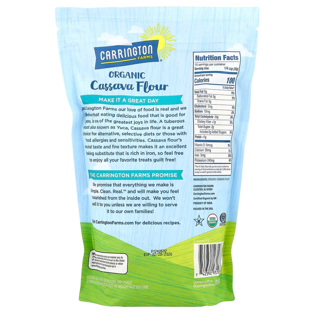 Carrington Farms, Органическая мука из кассавы, корень юки, 453,5 г (16 унций)