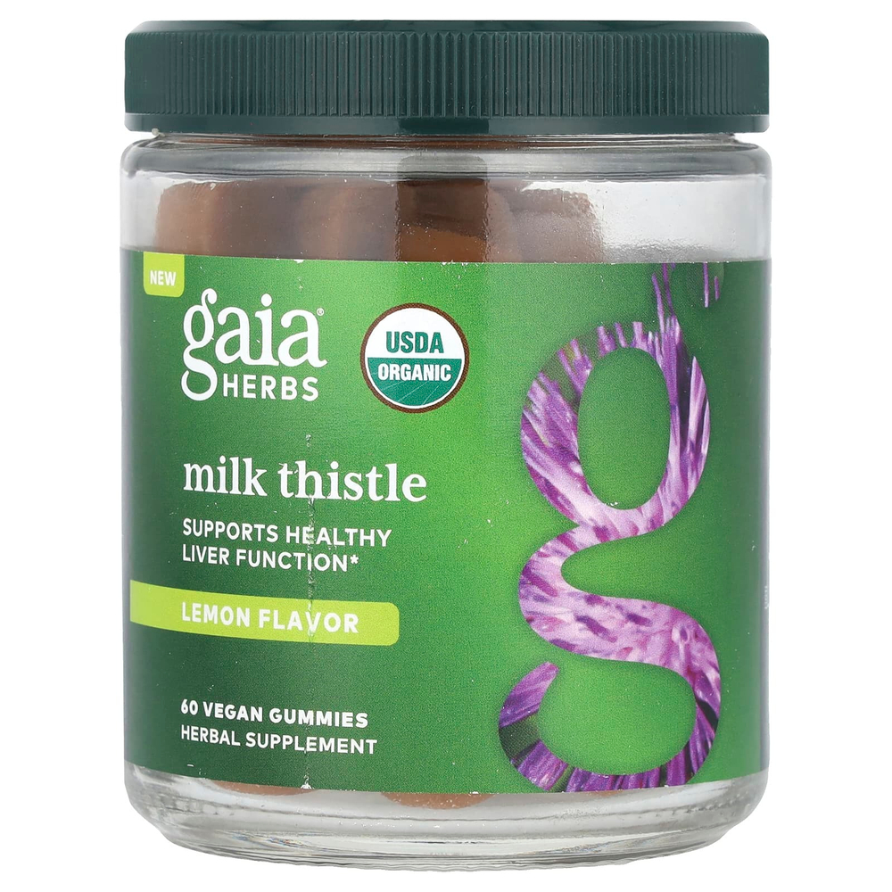 Gaia Herbs, Жевательные мармеладки с расторопшей, лимон, 60 веганских жевательных таблеток