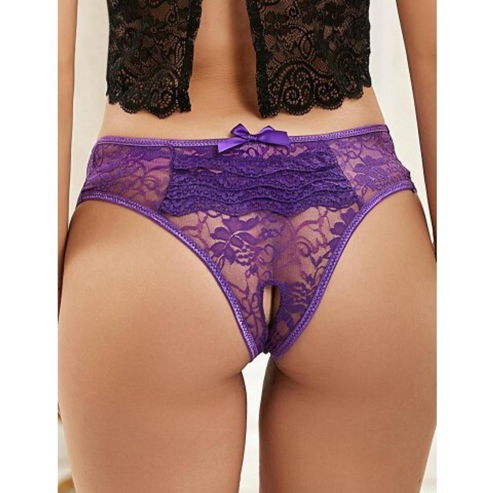 Кружевные трусики с доступом, фиолетовые, XS-S