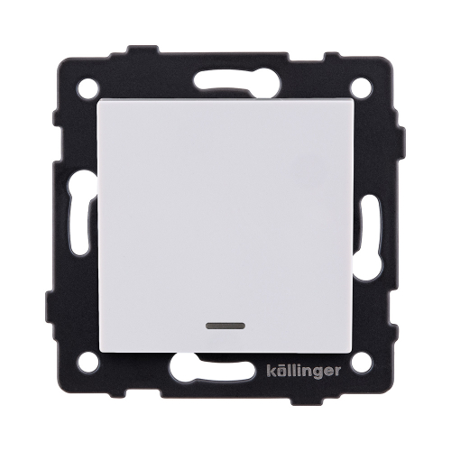 Выключатель кнопочный 1-клавишный 10А/250В с LED подсветкой, белый Kollinger REA-S-013WH для Aspekt, Eleganz, Reflex